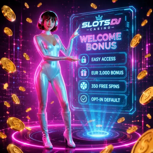 Nova guides player through SlotsDJ Casino login to access welcome bonus interface