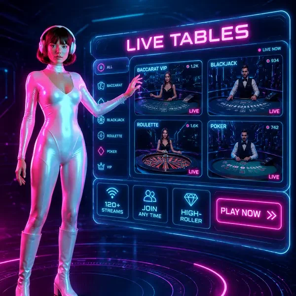 Nova interacting with holographic live dealer streams at Live Tables Open Now Casino