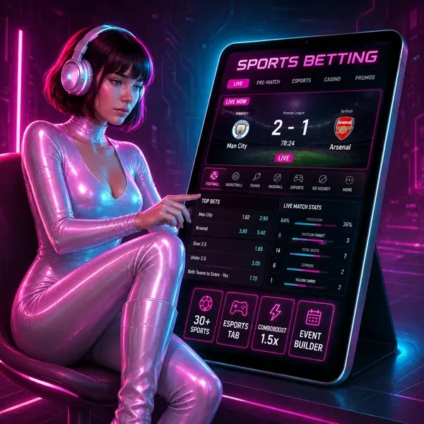 Nova analyzing sports betting data at SlotsDJ Sports Betting with live odds glowing on screen